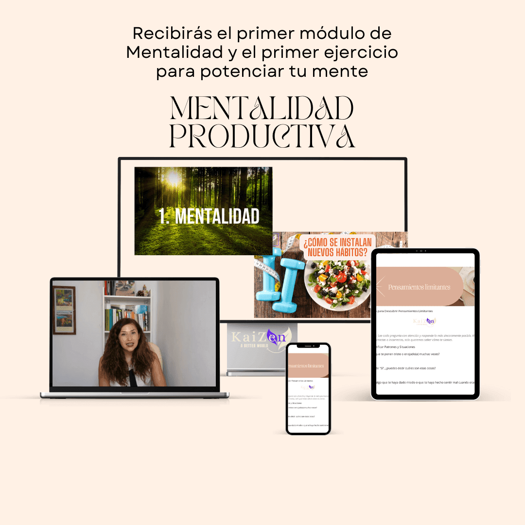 Digital devices displaying content on mental productivity and habit installation techniques.